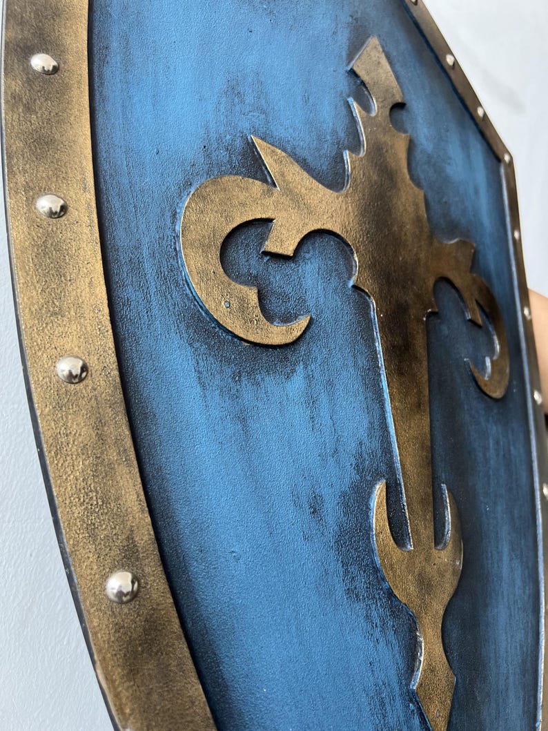 Handcrafted Medieval Knight Shield with Blue & Gold Crusader LARP view 3