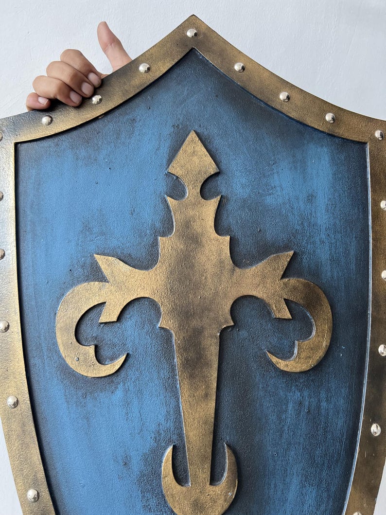 Handcrafted Medieval Knight Shield with Blue & Gold Crusader LARP view 4