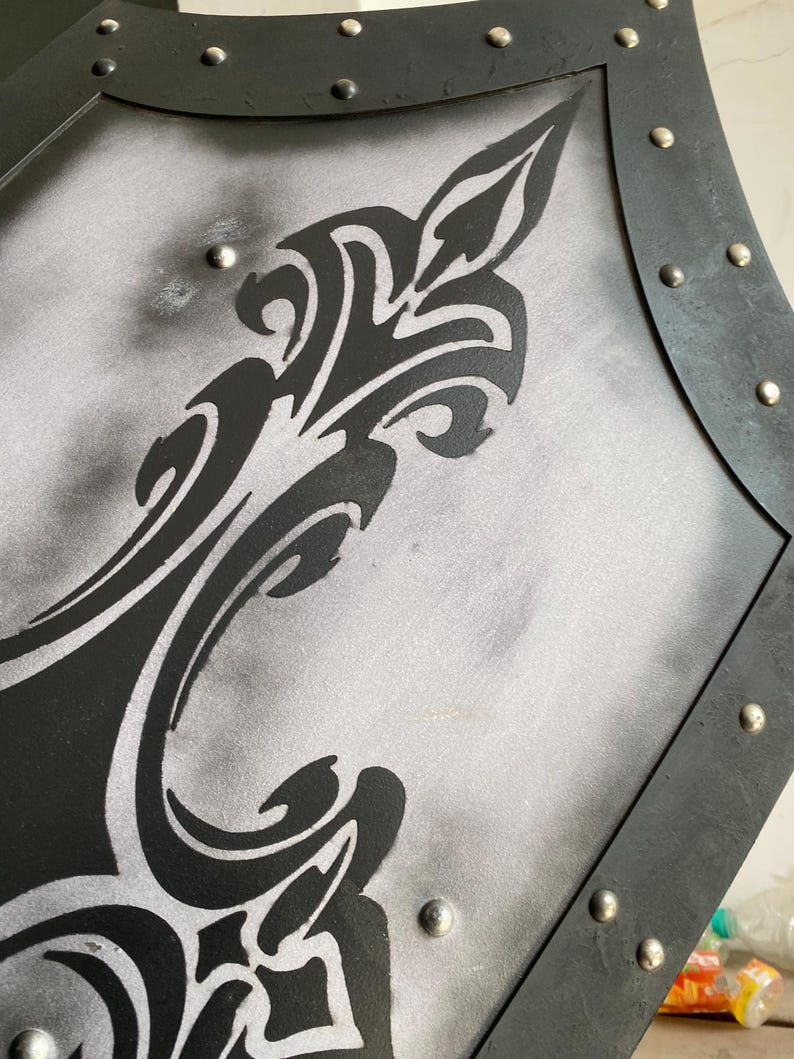 Handmade Gothic Knight Shield with Crusader Black Cross LARP view 2