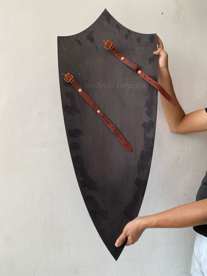 Handmade Gothic Knight Shield with Crusader Black Cross LARP view 6