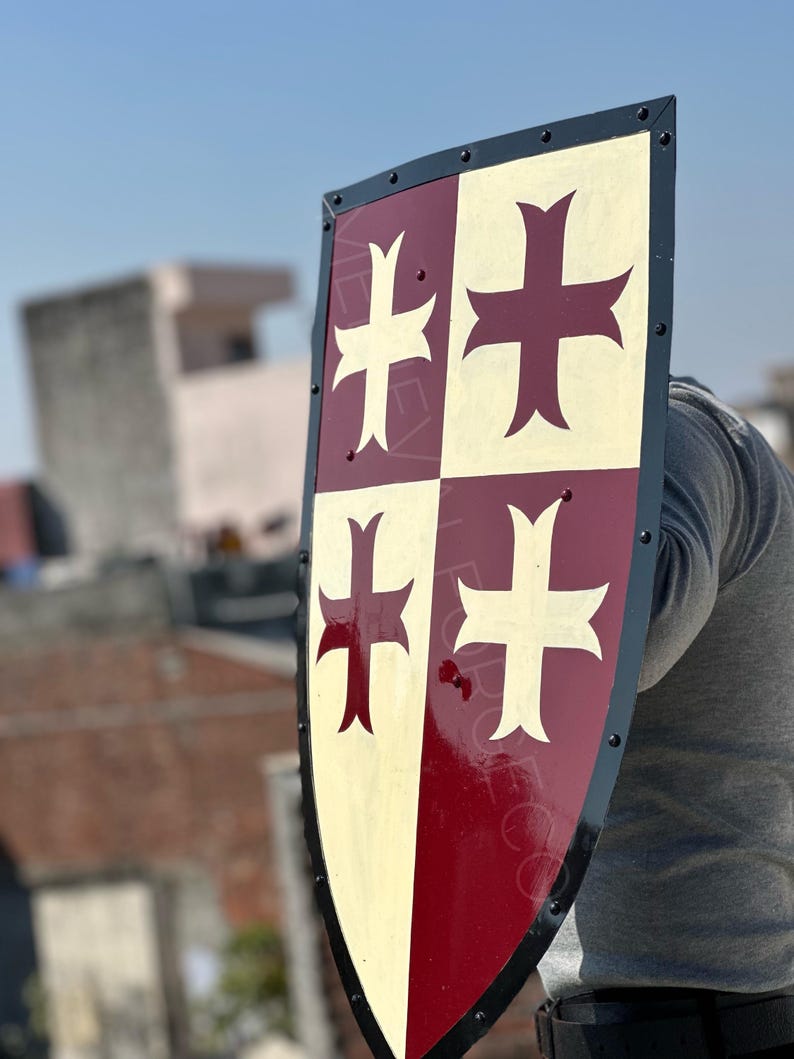Medieval Templar Knight Shield with Handmade Steel Crusader Wall Décor view 3