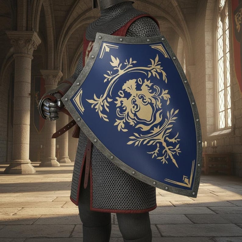 Handcrafted Crusader Knight Heater Shield with Lion Emblem view 4