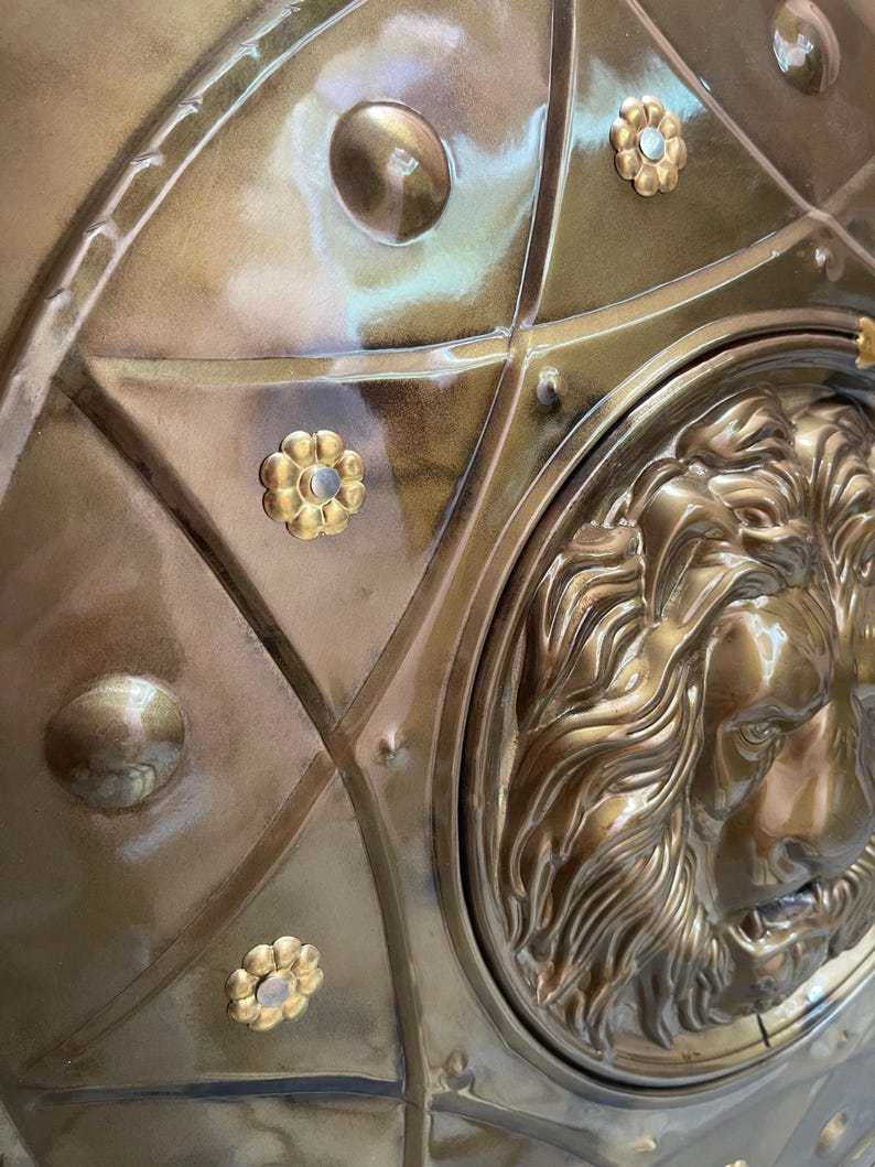 Lion Head Decorative Medieval Wall Shield with Royal Warrior view 8