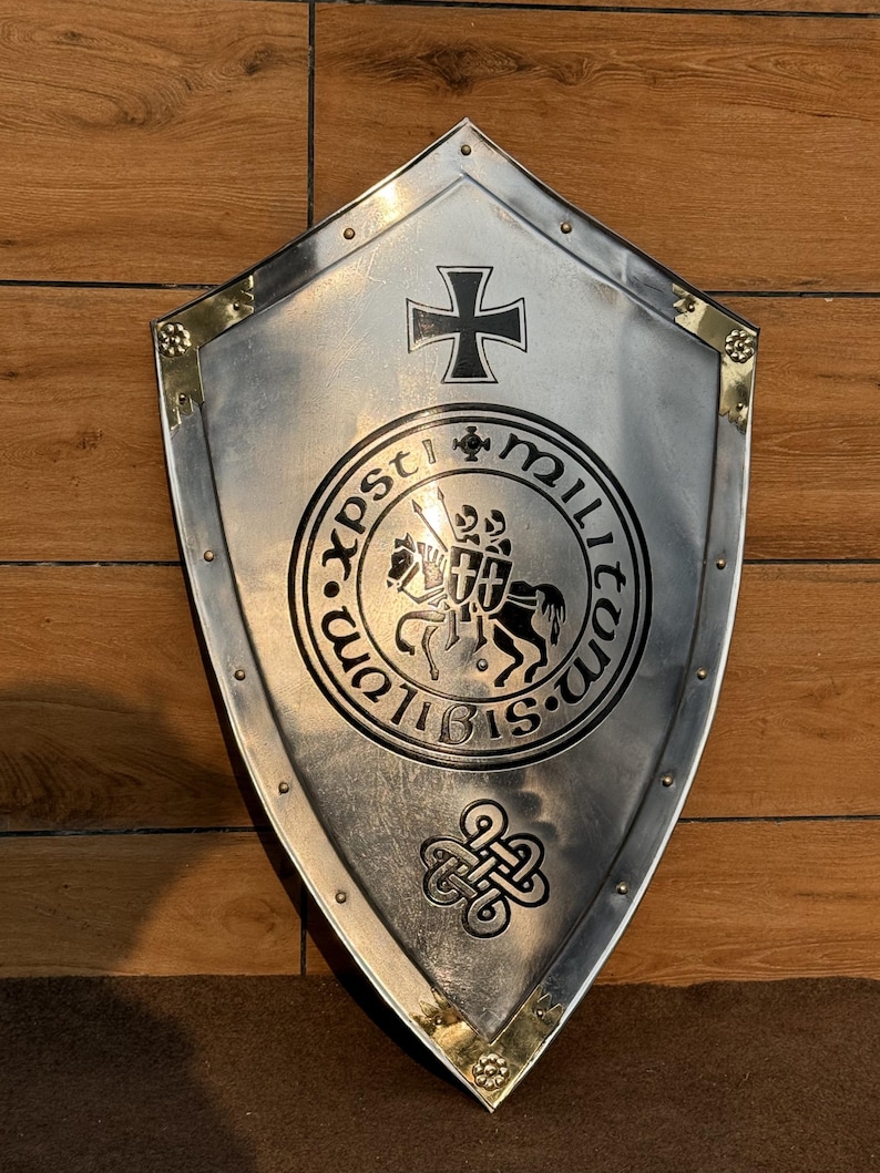 Templar Shield with Battle Knight Crusader Medieval Heater view 3