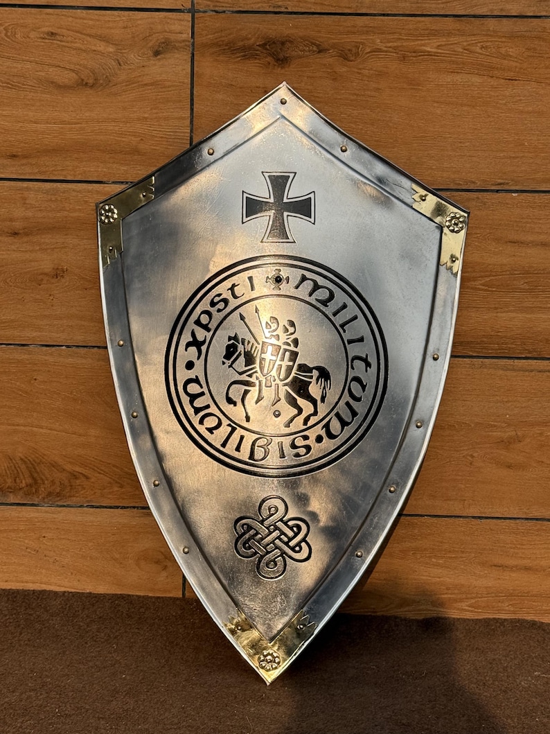Templar Shield with Battle Knight Crusader Medieval Heater view 7