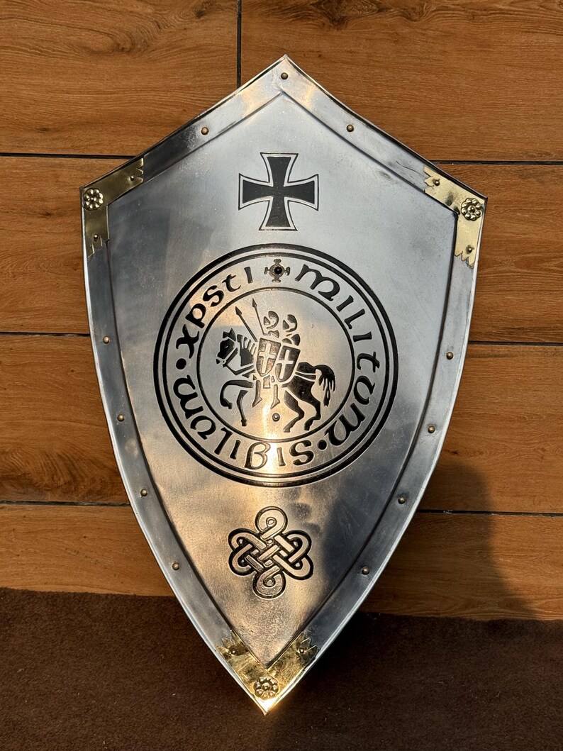 Templar Shield with Battle Knight Crusader Medieval Heater view 8