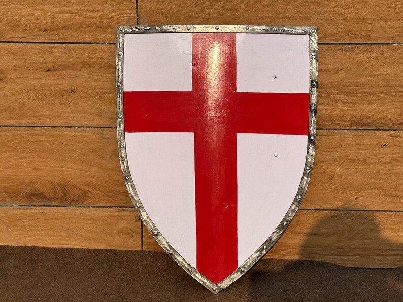 Red Crusader Steel Shield with Medieval Knight Battle view 2