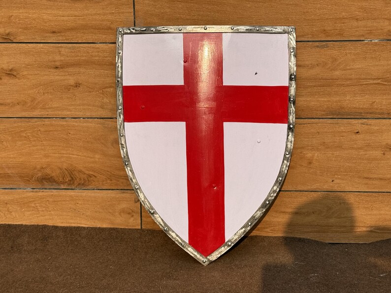 Red Crusader Steel Shield with Medieval Knight Battle view 5