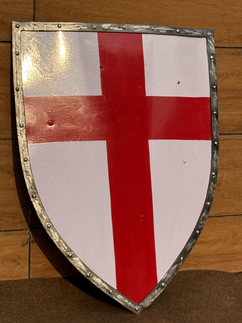Red Crusader Steel Shield with Medieval Knight Battle view 7