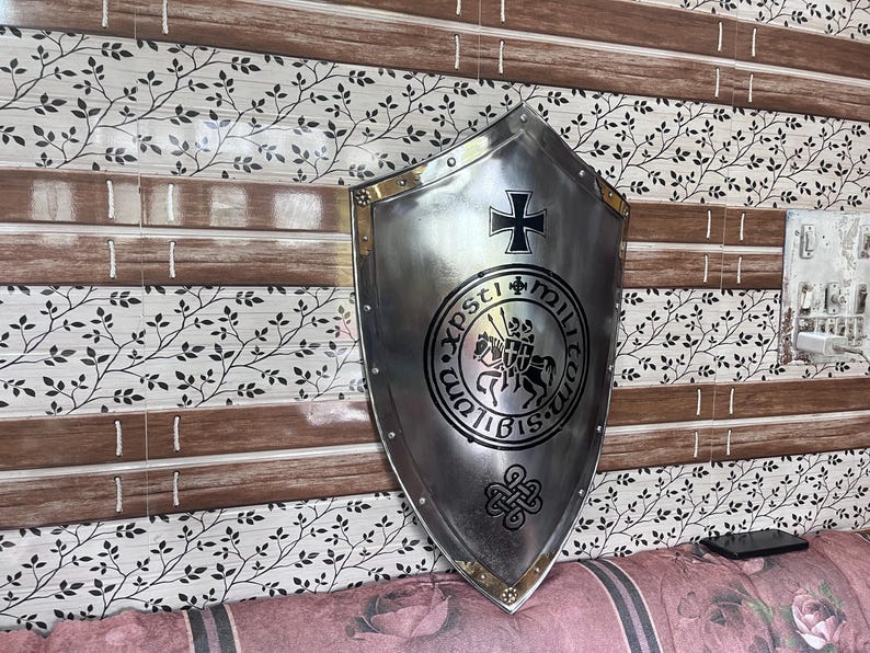 Templar Knight Steel Crusader Shield with LARP Wall Décor view 2