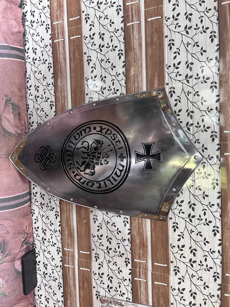 Templar Knight Steel Crusader Shield with LARP Wall Décor view 3