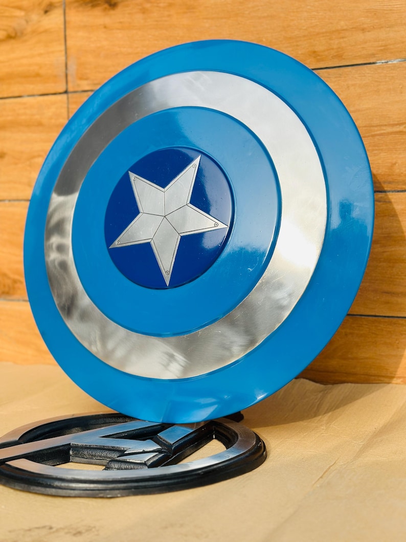 Blue Captain America Steel Shield with Steve Rogers Replica view 2
