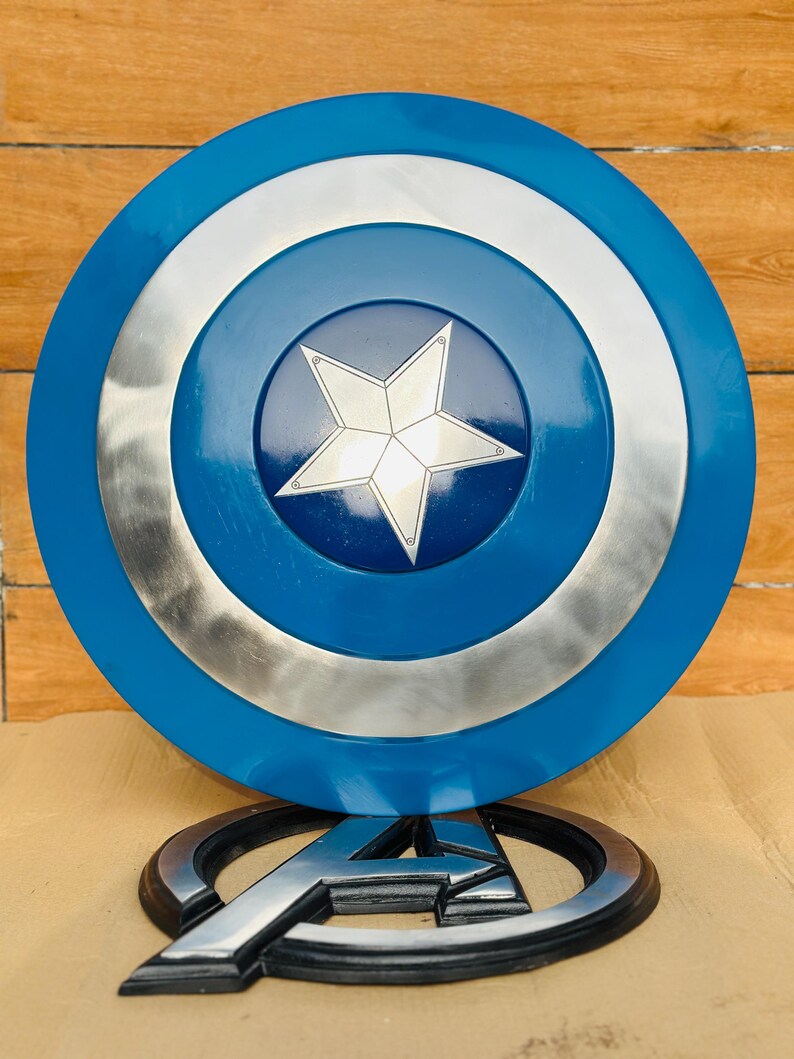 Blue Captain America Steel Shield with Steve Rogers Replica view 3