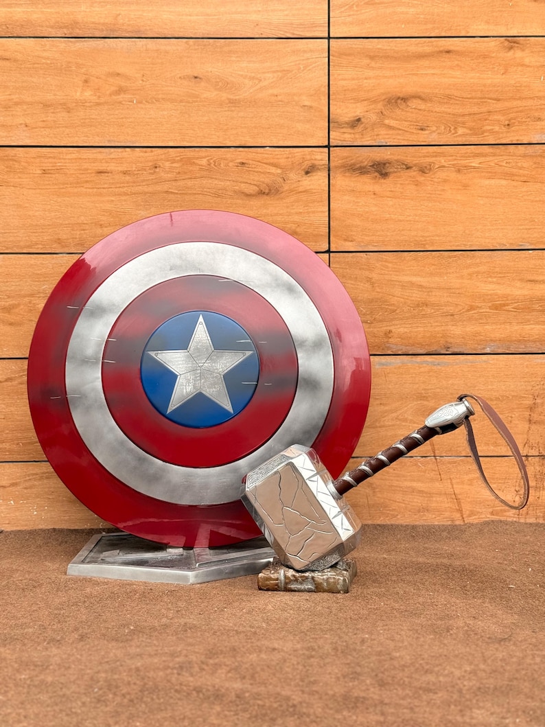 Damage Captain America Shield & Thor Hammer with Steel & Aluminum Set view 2