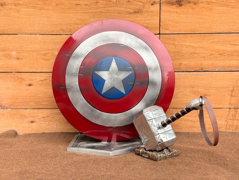 Damage Captain America Shield & Thor Hammer with Steel & Aluminum Set view 6