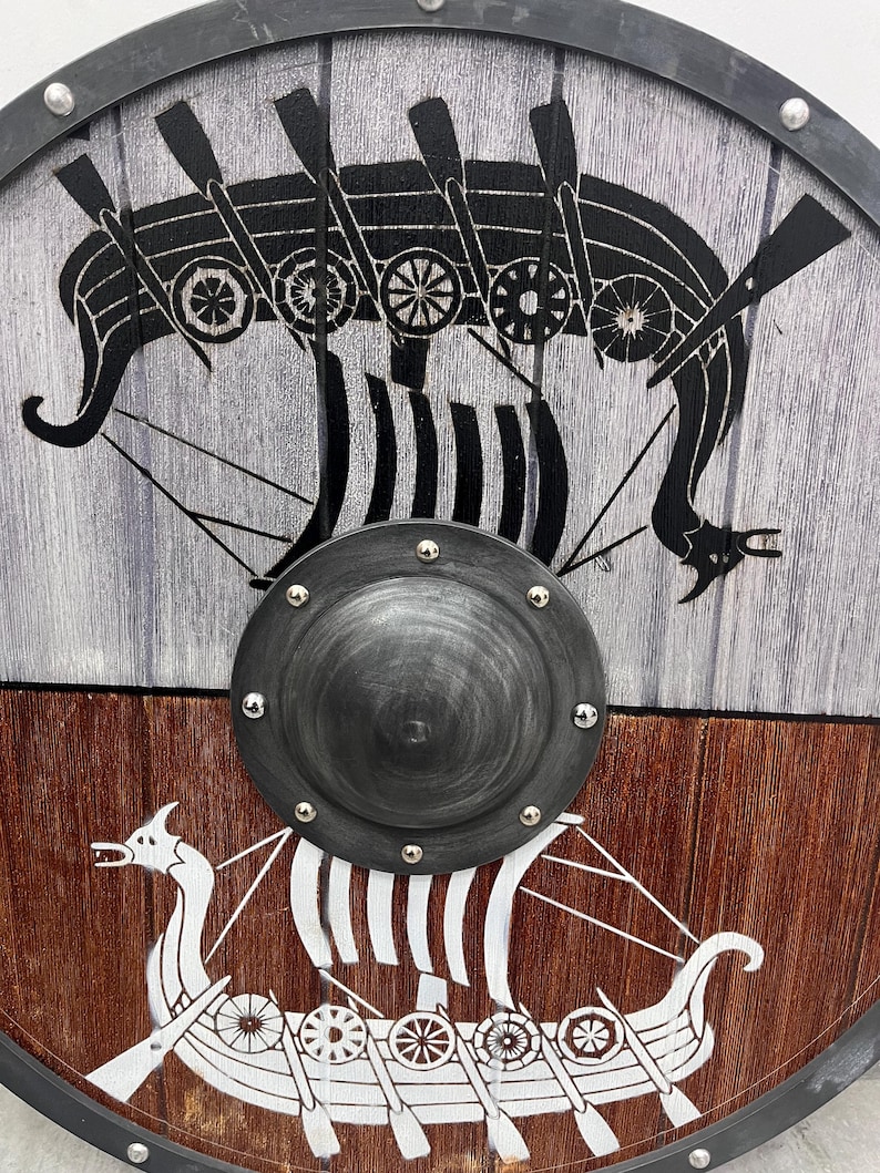 Medieval Viking Wooden Round Shield with Cosplay Wall Décor view 2