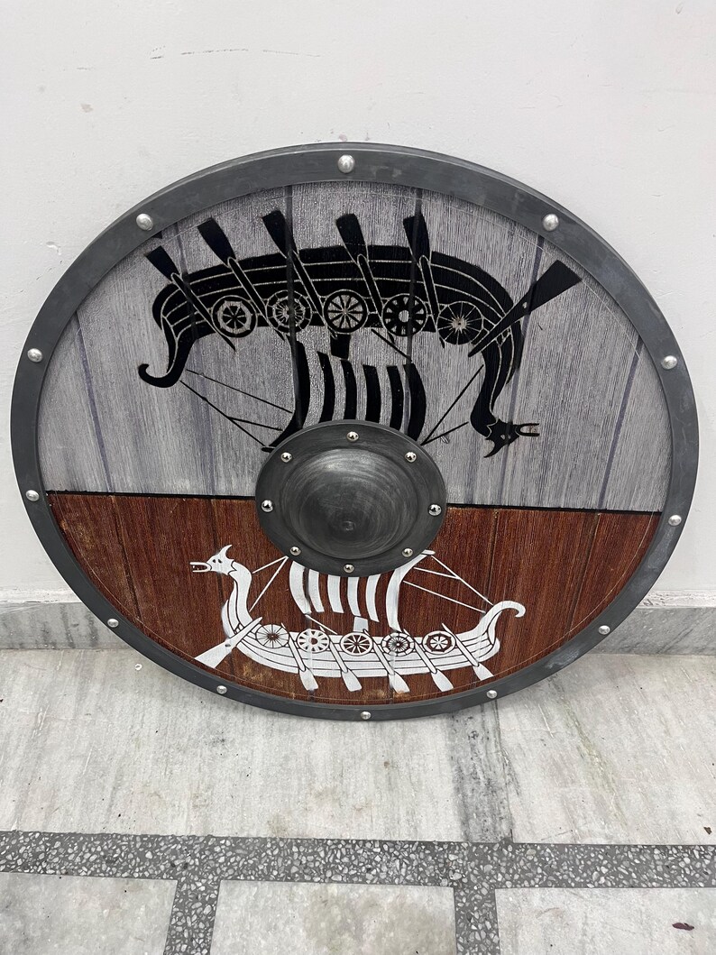 Medieval Viking Wooden Round Shield with Cosplay Wall Décor view 3