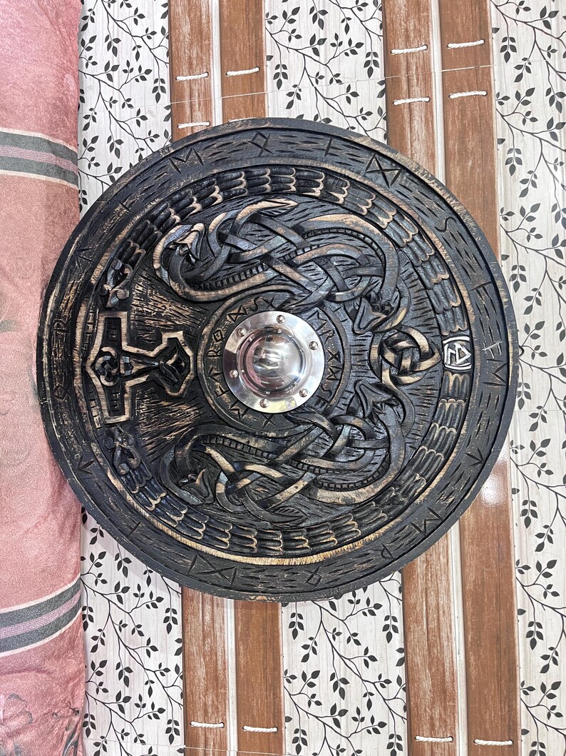 Medieval Viking Wooden Round Shield with Battle Ready view 6