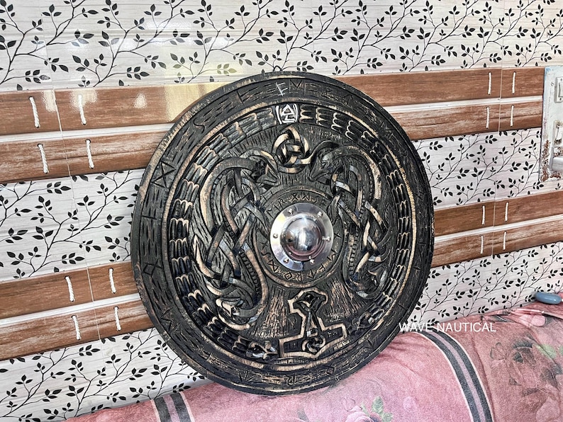 Medieval Viking Wooden Round Shield with Battle Ready view 8