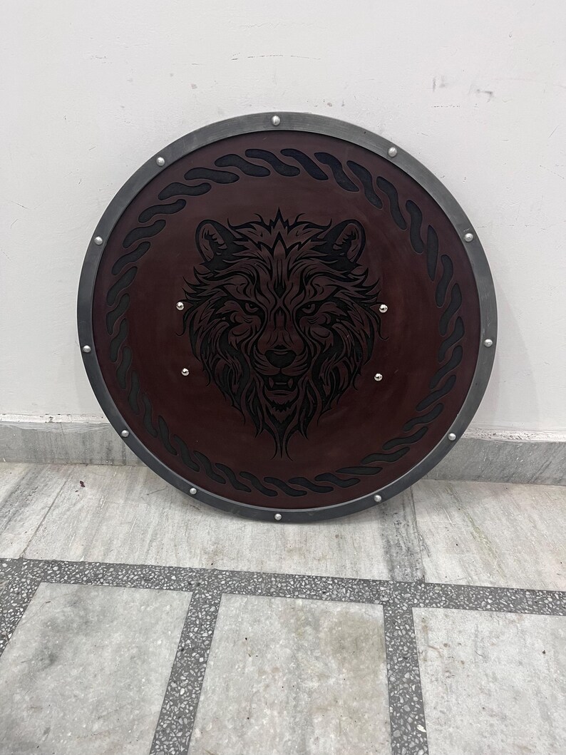 Medieval Viking Wooden Round Shield with Norse Design view 5