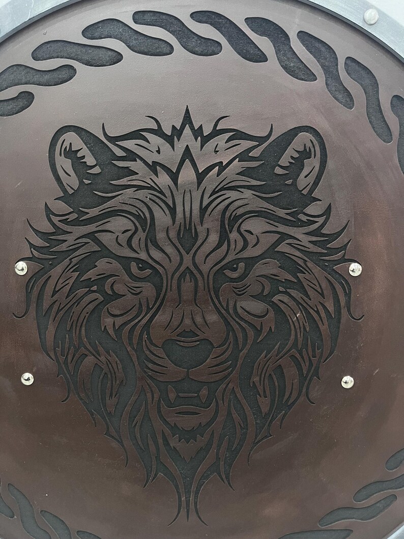 Medieval Viking Wooden Round Shield with Norse Design view 8