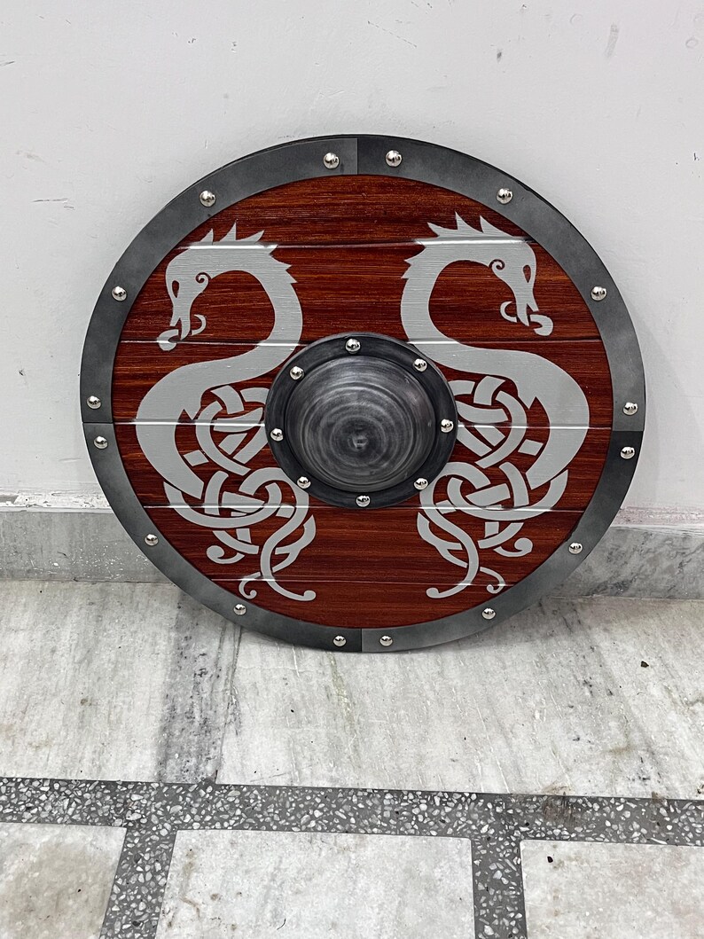 Medieval Viking Wooden Round Shield with LARP Collectors view 4