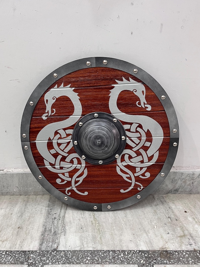 Medieval Viking Wooden Round Shield with LARP Collectors view 7