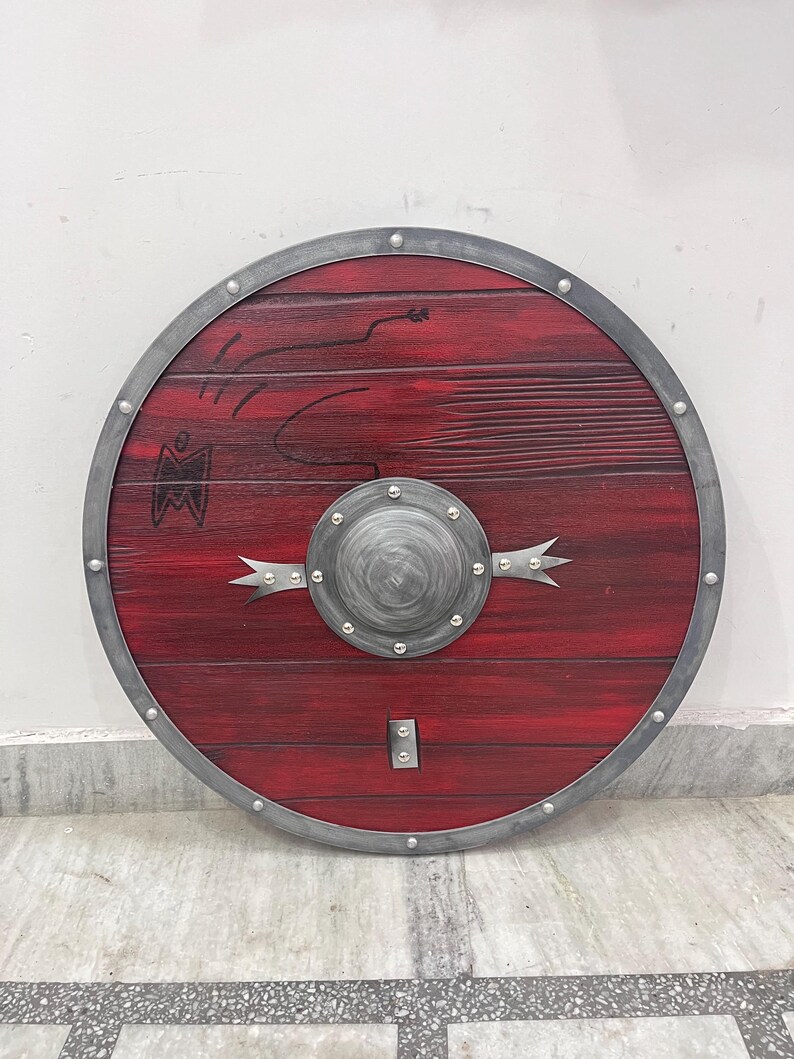 Medieval Viking Wooden Round Shield with Wall Art Variant view 7