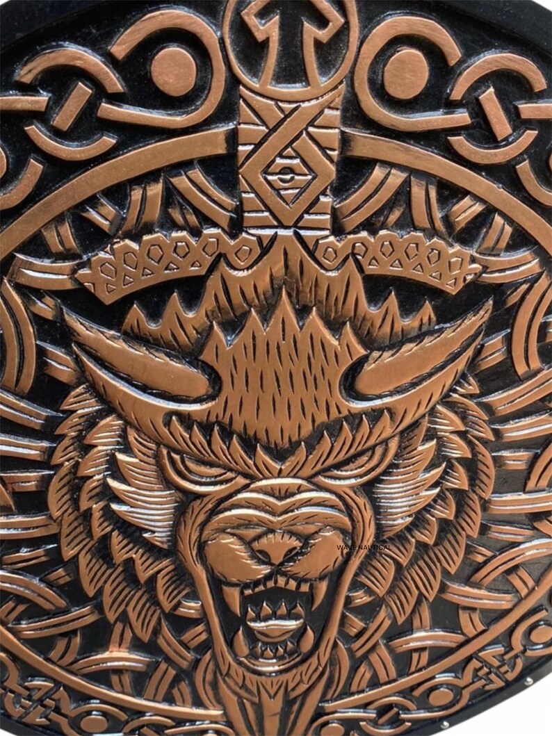 Medieval Viking Wooden Round Shield with Dragon Motif view 3