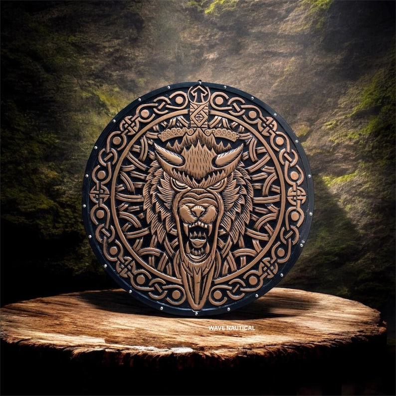 Medieval Viking Wooden Round Shield with Dragon Motif view 5
