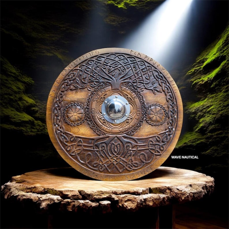 Medieval Viking Wooden Round Shield with Classic Norse view 7
