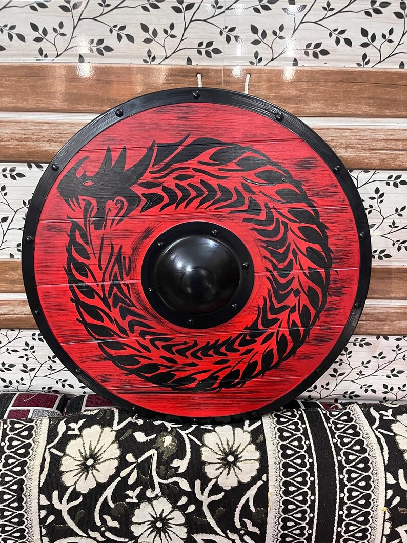 Medieval Viking Wolf Wooden Shield with Norse Wall Décor view 2