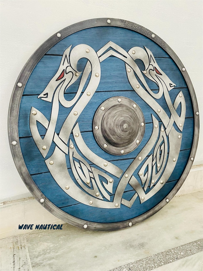 Medieval Viking Wolf Wooden Shield with Norse Wall Décor view 9