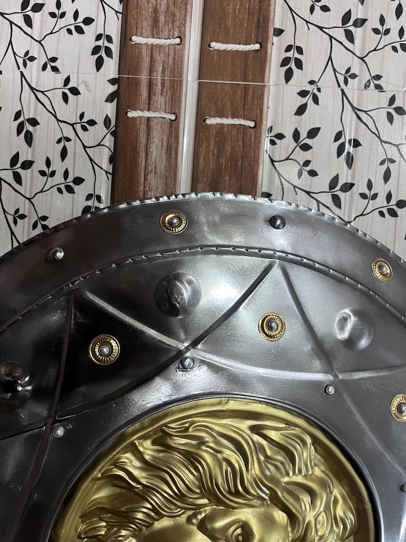 Medieval Antique Lion War Shield with Ancient Greek Round view 3