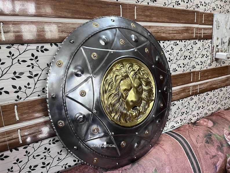 Medieval Antique Lion War Shield with Ancient Greek Round view 5
