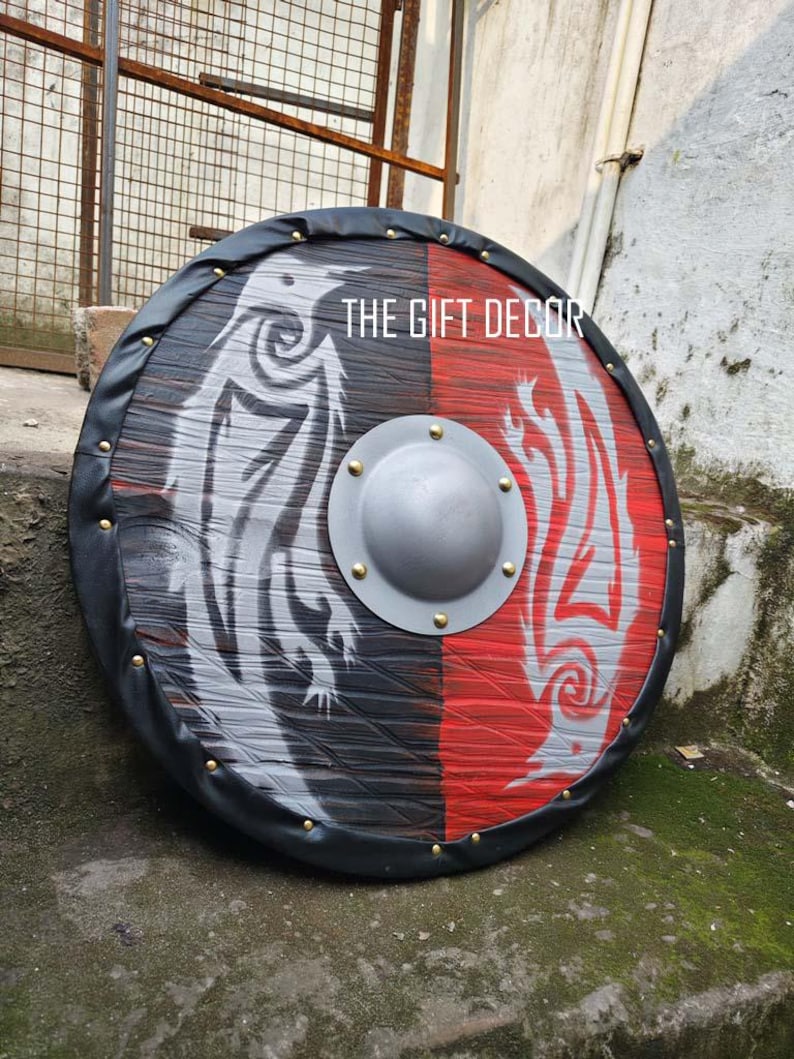 Viking Round Wooden Shield with Ragnar Battle Ready Wall Décor view 2