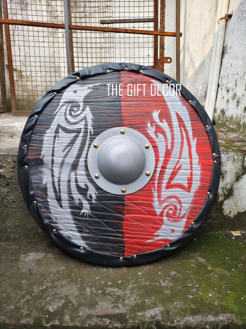 Viking Round Wooden Shield with Ragnar Battle Ready Wall Décor view 4