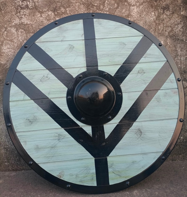 Medieval Viking Wooden Shield with Battle-Ready Wall Décor view 5