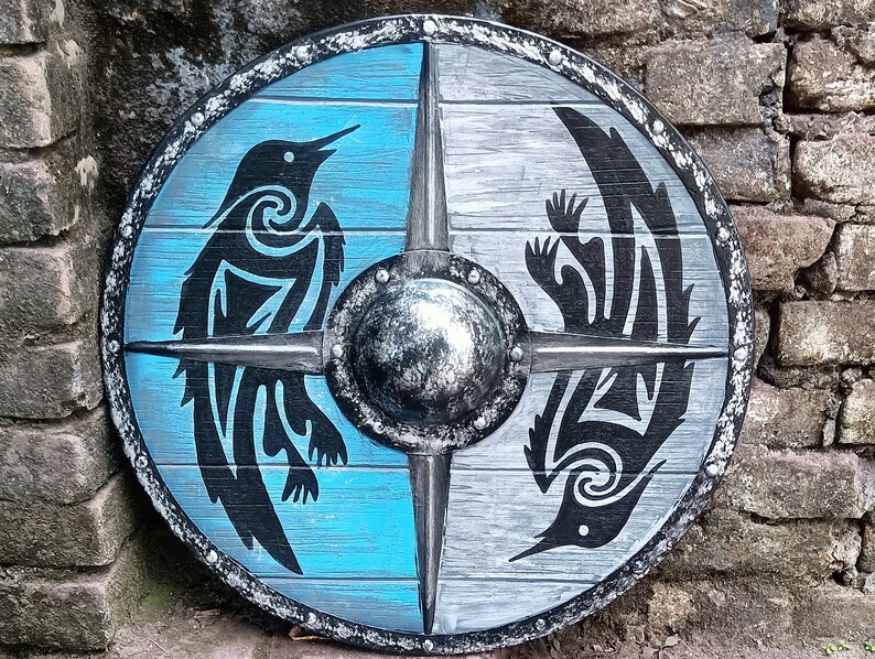 Viking Valhalla Raven Wooden Shield with Medieval Battle Ready view 2
