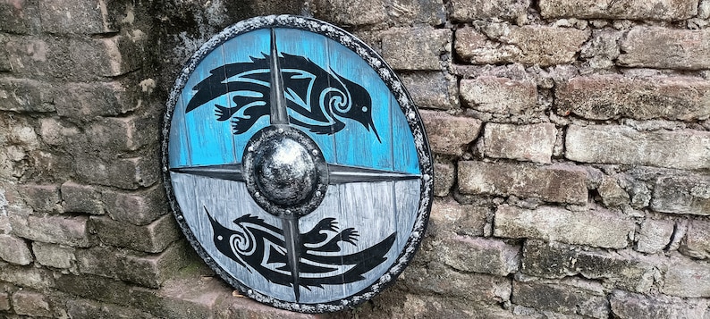 Viking Valhalla Raven Wooden Shield with Medieval Battle Ready view 4