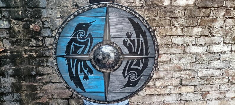 Viking Valhalla Raven Wooden Shield with Medieval Battle Ready view 5