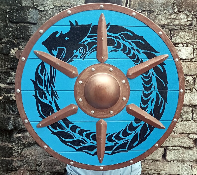 Viking Dragon Shield with Medieval Round Wooden Wall Décor view 2