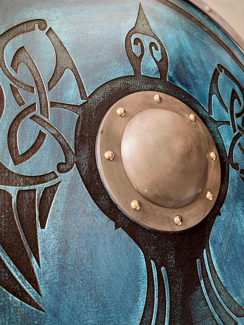 Hand Engraved Viking Raven Shield with Norse Warrior Décor view 2