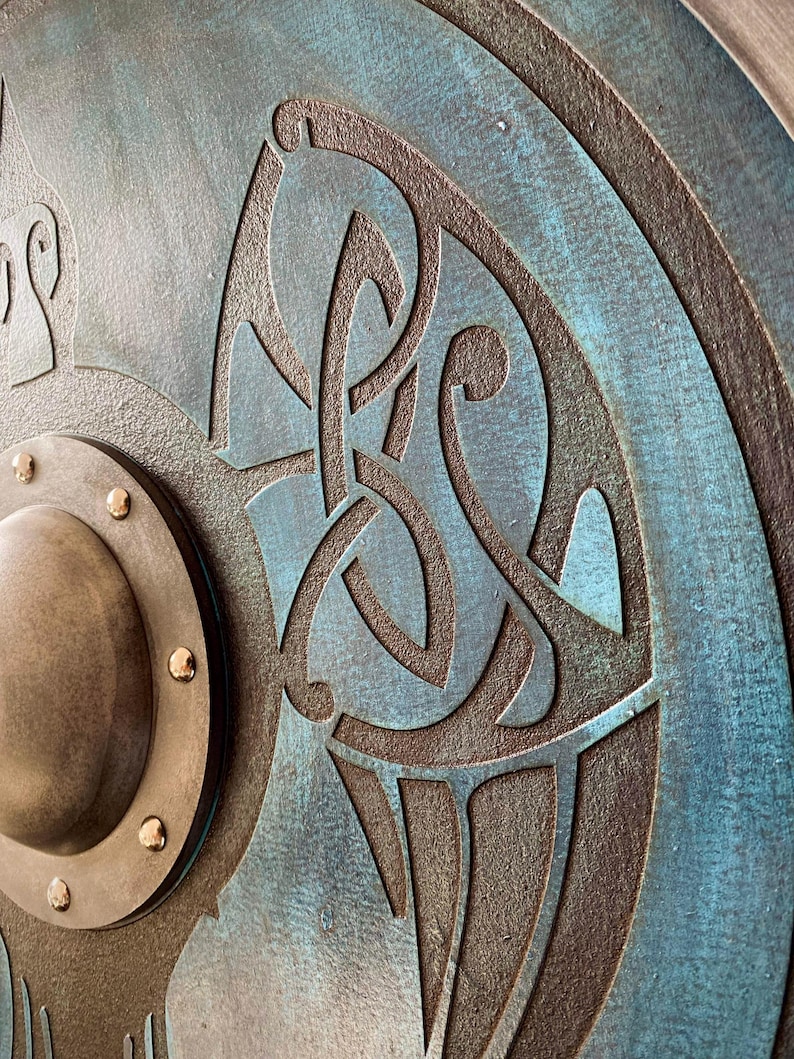 Hand Engraved Viking Raven Shield with Norse Warrior Décor view 3