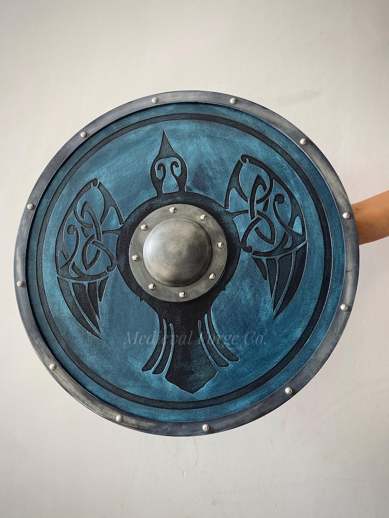 Hand Engraved Viking Raven Shield with Norse Warrior Décor view 5