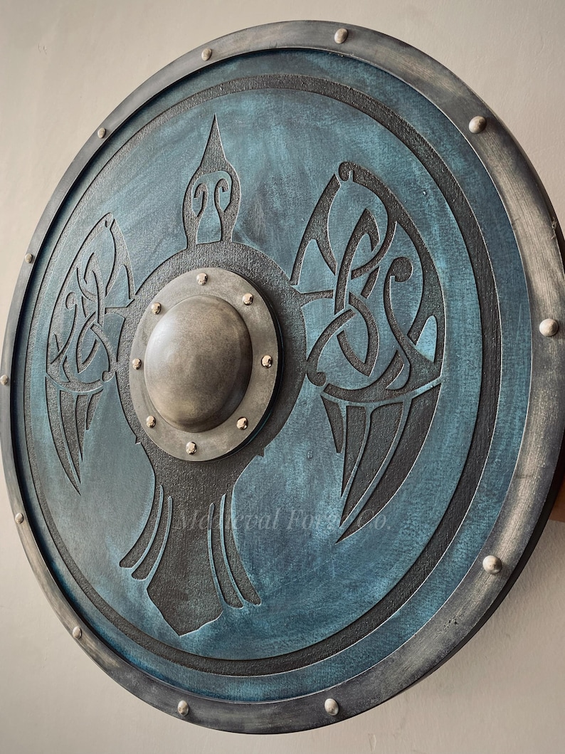 Hand Engraved Viking Raven Shield with Norse Warrior Décor view 6