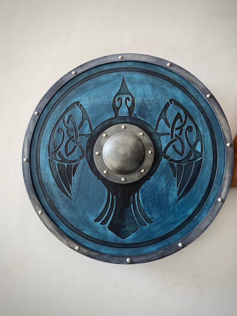 Hand Engraved Viking Raven Shield with Norse Warrior Décor view 7