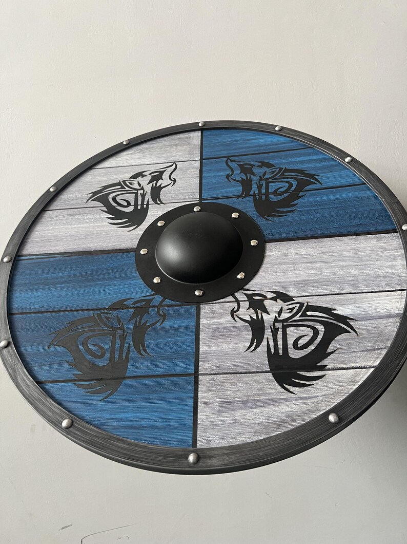 Handcrafted Viking Wolf Shield with Norse LARP Cosplay Prop view 2
