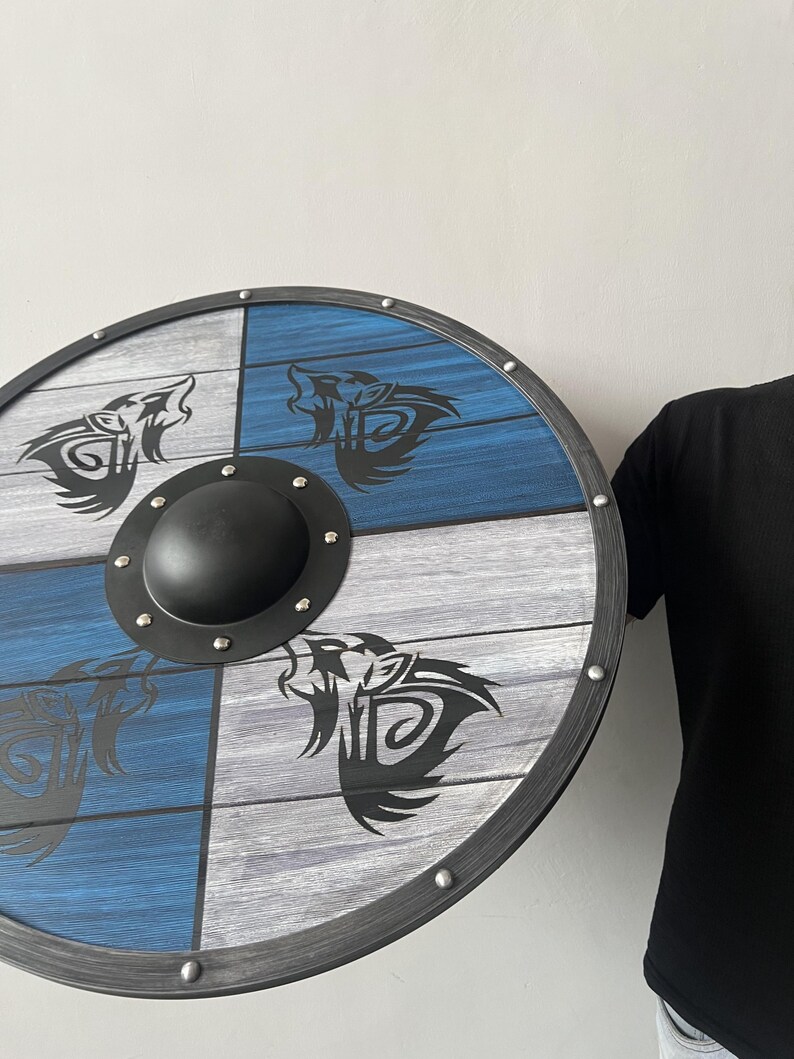 Handcrafted Viking Wolf Shield with Norse LARP Cosplay Prop view 6