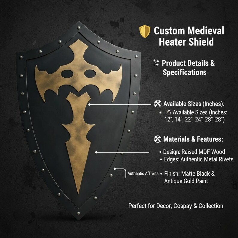 Handmade Wooden Knight Templar Shield with Bat-Inspired view 2